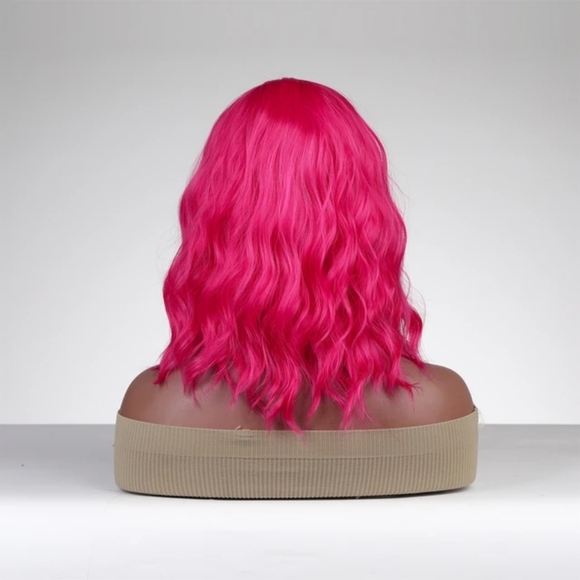 Hot Pink Wavy Shoulder Length Synthetic Wig - Picture 2 of 3